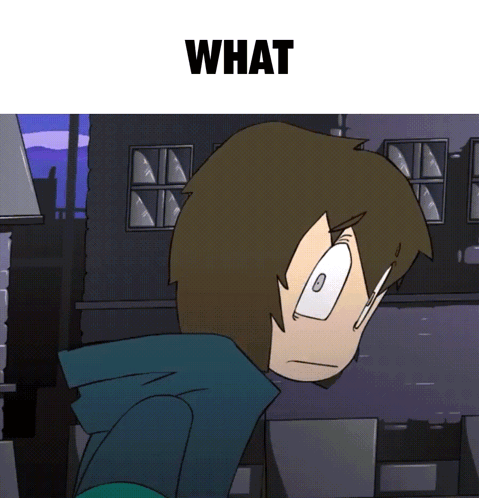 A boy turning around with a frightened face expression with the caption above saying WHAT all capitals. The character Brother From the OC tournament Escape From Nevara, Brother belongs to CaptainMera